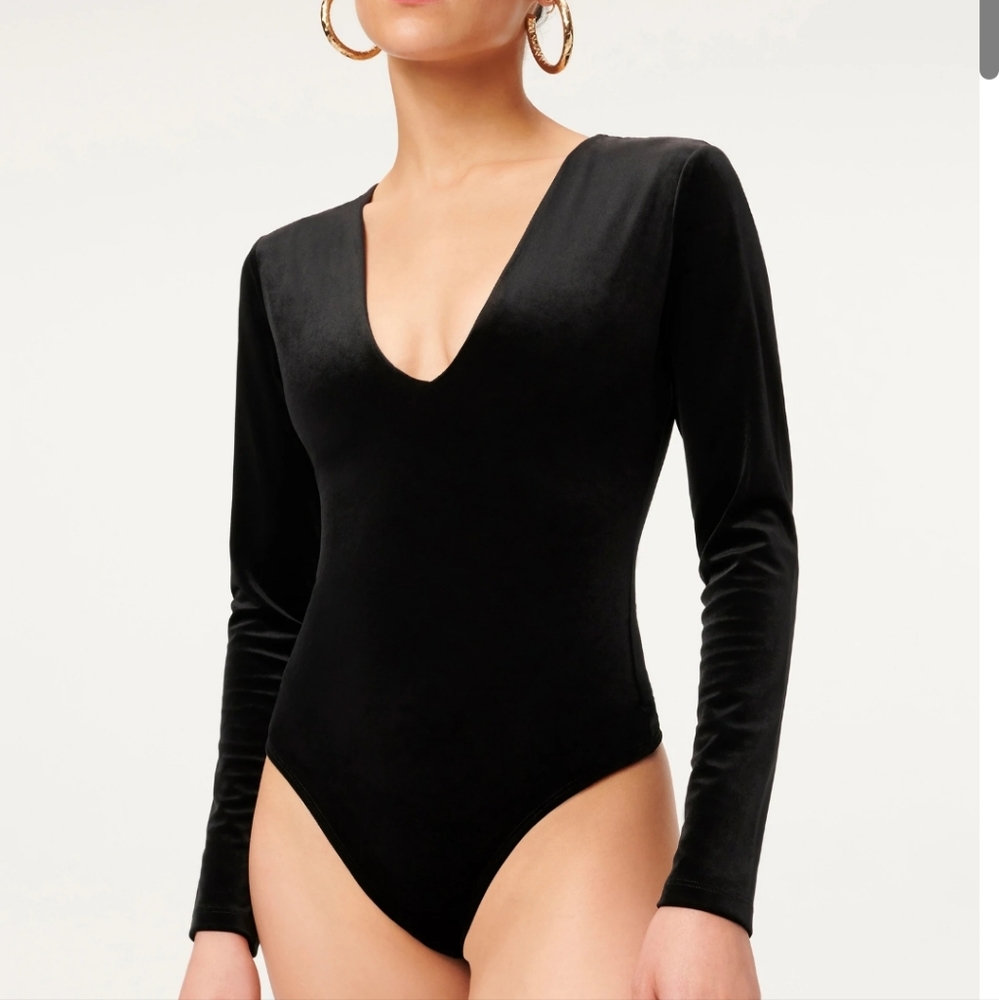 Good American Black Velvet Bodysuit Size 3